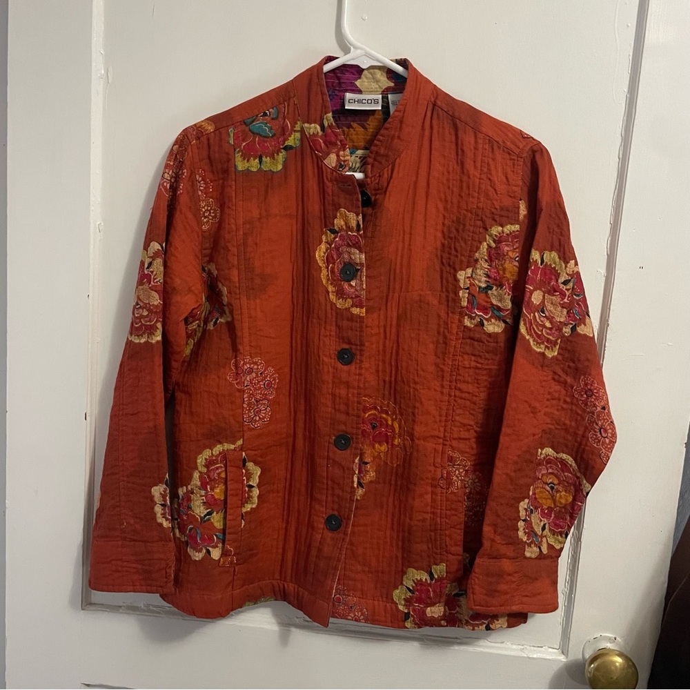 Chico's Multicolor Floral Cotton Jacket